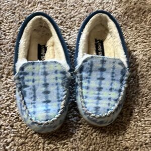 Kids Blue Plaid Moccasin slippers